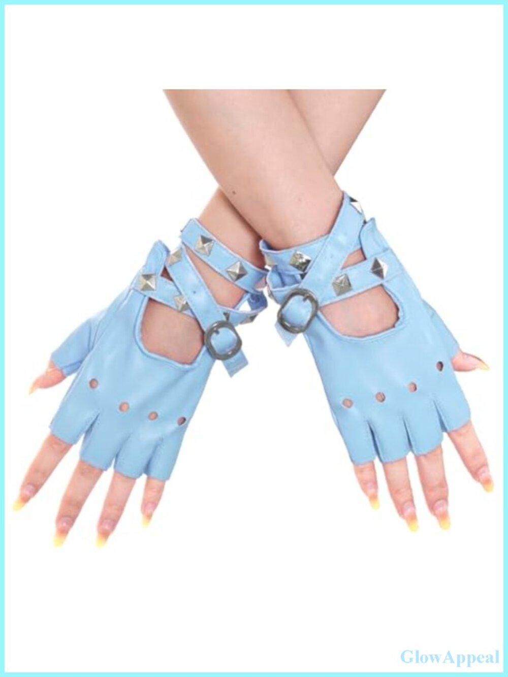 Women's PU Leather Punk Half Finger Gloves with Rivets for Costume